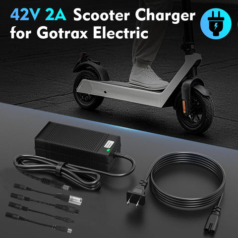 UL Certified 42V 2A Fast Charger With 5 Interchangeable Plugs For 36V Lithium Batteries, Your Go To Segway Ninebot Scooter Charger That Works With Pocket Mod, Sports Mod, ES Series, E Series And More