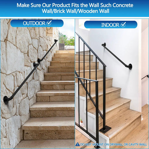Heavy Duty 3 Pack Wall Mounted Pipe Handrail For Staircases And Porch Steps Black Galvanized Steel Grab Bars on indoor and outdoor stairs.
