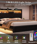 Modern Queen Bed Frame With Hidden Storage Drawers Led Lights And Usb Charging Port Linen Upholstered Platform Base with RGB lights