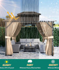 13X10 Ft Hardtop Gazebo With All Weather Aluminum Frame And Double Polycarbonate Roof, Netting And Curtains, Garden