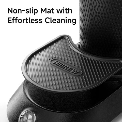Non-slip mat of Badass Hella Precise Electric Burr Coffee Grinder with robust aluminum body for easy cleaning.