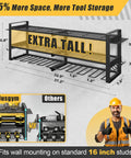 Power Tool Organizer Wall Mount Heavy Duty 350 Lbs Garage Storage Rack With Six Cordless Drill Holders 3 Tier 32 Inch Wide Wall Mounted