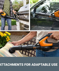 Cordless Leaf Blower For Fast Lawn Cleanup With 120 MPH Air Lightweight Three And A Half Pound Powerhouse Long Nozzle WG5451 in use