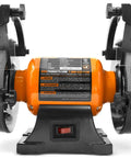 Front view of Beast Of A 6 Inch Bench Grinder With 2.1 Amp Motor 3450 RPM Includes 60 Grit And 36 Grit Wheels One Half Inch Arbors