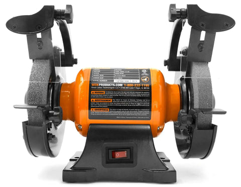 Front view of Beast Of A 6 Inch Bench Grinder With 2.1 Amp Motor 3450 RPM Includes 60 Grit And 36 Grit Wheels One Half Inch Arbors