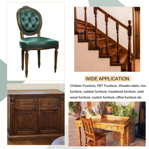 Hella Durable Zinc Plated Carbon Steel Full Thread Rods 1/4-20 X 2 Inches set displayed with wooden furniture and stair details.