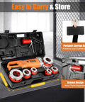 Dead Serious Pro Grade Electric Pipe Threader 2300W Copper Motor in portable case with accessories for plumbing jobs.