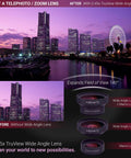 Urban skyline before and after using 0.45x TruView lens; part of Universal Smartphone Lens Kit With Wide Angle And Fifteen Times Macro Lenses LED Light Clip And Travel Case For iPhone Android And More Dope Pro Quality Photos On The Go.