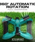 Rotating Garden Sprinkler With 3 Adjustable Arms Stable Weighted Base 360 Degree Coverage on grass field