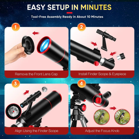 Beginner Friendly Telescope for Kids and Families With 80mm Aperture and 500mm Focal Length setup guide