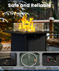 28 Inch Rattan Square Outdoor Gas Fire Pit Table With Glass Wind Guard And Tempered Glass Top Includes Lid 50,000 BTU CSA Listed