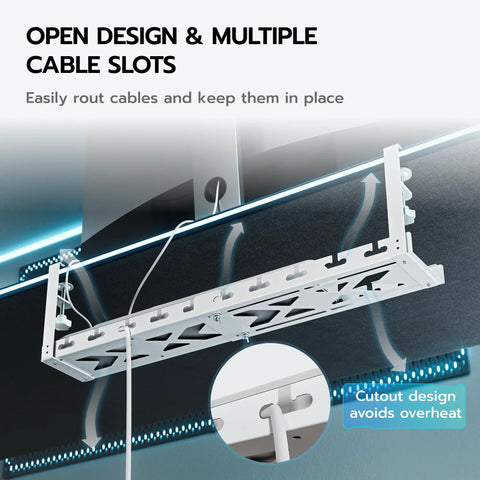 Extendable Under Desk Cable Management Tray With Clamp On Cord Organizer For Office And Gaming Setups, white metal installed