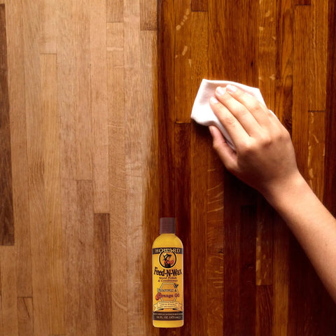 Wood Polish And Conditioner In An 8 Oz Bottle That Nourishes, Protects, And Brings Out Natural Grain And Warm Richness applied on wood