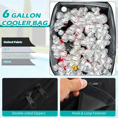 6-gallon cooler bag detail of the Two Person Porch Swing With Pivot Storage Table And Cooler Bag, Dual Cup Holders, in Turquoise.