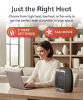Woman using Portable Ceramic Space Heater With Tip Over Safety And Overheat Protection, 1500W Two Heat Settings And Thermostat