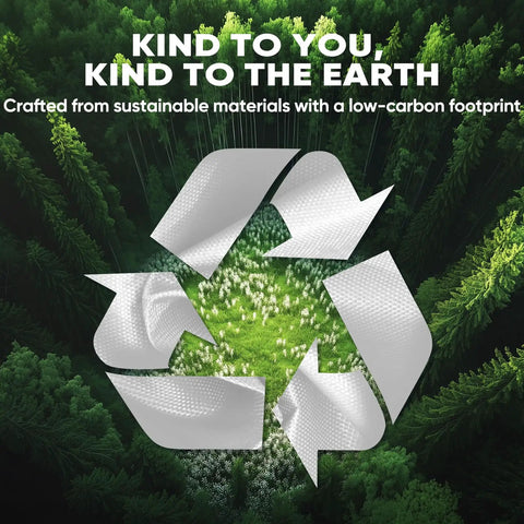 Recycling symbol over forest promoting eco-friendly materials and sustainable manufacturing.