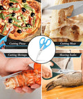 All Purpose Kitchen Scissors 2 Pack Heavy Duty Meat And Poultry Shears With Comfort Grip Handles cutting pizza, meat, shrimp, and scales