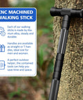 Rugged Tactical Hiking Stick With Built-In Multi-Tool, 8-Section Walking Staff, aerospace-grade aluminum, leaning on tree