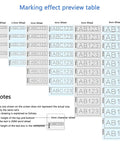 Marking effect preview table for Heavy Duty Semi-Automatic Industrial Stamping Printer Machine showing various wheel sizes.