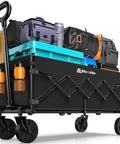 Extra Long 35 Inch Collapsible Wagon With Adjustable Handle Lightweight Foldable Cart loaded with bags and gear