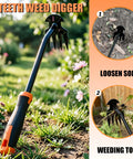 4-tine cultivator from All In One 5 Pack Weed Puller Tool Set with Stainless Steel V Shaped Digger and other tools in garden use