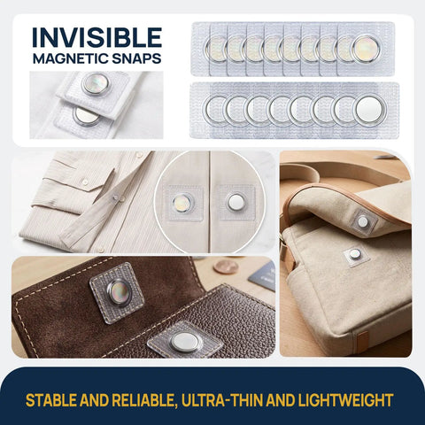 Invisible Sew On Magnetic Snap Fasteners With Hidden Pvc Coated Design on various fabrics and bags, showing 60 pieces.