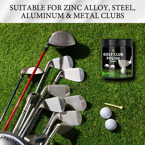 Golf Club Polish And Cleaner Kit Three In One Rust Scuff And Stain Remover For Aluminum Metal Zinc And Steel Restores Shine And Smooth Feel To Your Clubs For A Deep Clean That Brings Back Factory Gloss And Gives Your Clubs A Serious Shine On The Range Or, 10oz jar on golf clubs