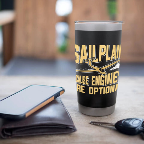 Soaring Sailplane Pilot Glider Enthusiast Stainless Steel Insulated Tumbler For Aviation Fans Gift Idea on wooden table