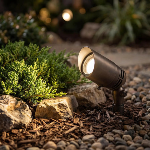 12V MR16 Adjustable Cowl Brass Accent Light For Landscape Lighting In Centennial Brass Finish, Directional Spotlight