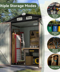 Heavy Duty Outdoor Tool Shed With Lockable Doors, 6.2x4 Ft Galvanized Steel Storage with open doors showcasing multiple uses