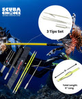 Diver using 5 Foot Two-Piece Fiberglass Travel Pole Spear With 3 Tip Set Paralyzer Single Barb And Lionfish Tip underwater.