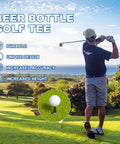 Golfer using Hilarious Lucky Eight Golf Tees Set For Bachelor Parties And Golf Lovers in scenic course, beer bottle tee close-up.