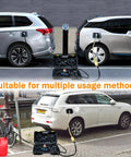 12V Fuel Transfer Pump Set For Gasoline And Diesel in use between two cars with hoses attached displaying versatility