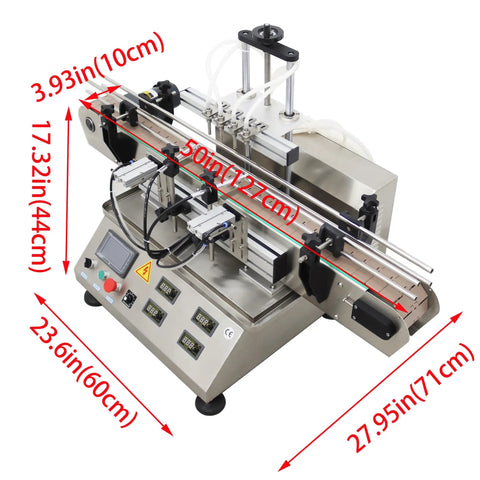 Plug And Play Automatic Liquid Filling Machine With Magnetic Pump And Four Stainless Nozzles Handles Five To One Thousand Milliliter Bottles Fast Rock Solid Ironclad Conveyor Belt Delivers Straight Fire Industrial Efficiency dimensions and controls