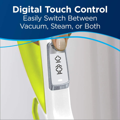 Digital touch control panel of vacuum and steam mop for easy switching between functions, featuring sleek design.