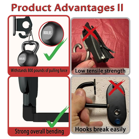 Badass Heavy Duty 4 Pack Resistance Band Wall Anchors For Home Gym Workout Exercise Fitness Physical Therapy And Compact Studio Training Gear Black Finish showing product advantages with 800lbs capacity and strong bending features.