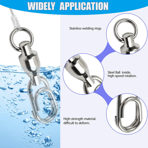 Beefy Ball Bearing Fishing Swivel Snaps With Oval Split Rings 25Pcs Set Heavy Duty High Strength Power Snap Swivels Quick Change Lure Connectors For Saltwater And Freshwater Tackle 30Lbs To 125Lbs stainless steel swivel with oval ring