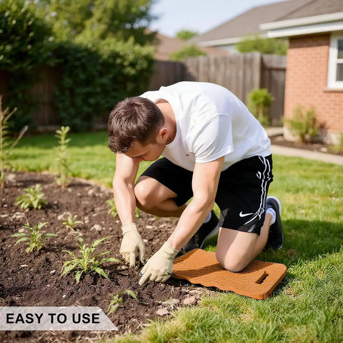 Man using orange Gardening Bench Kneeler And Seat Folding Garden Chair All In One Multifunctional Kneeling Stool with Tool Bags