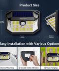231 LED Solar Motion Lights Outdoor With 300 Degree Angle And 3 Lighting Modes PIR Motion Sensor IP65 Waterproof Wall Lights