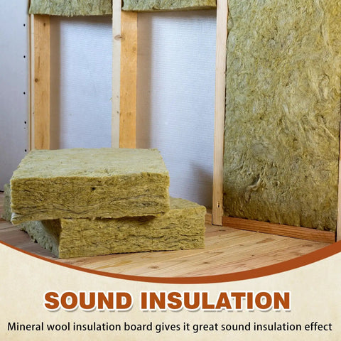 Heavy Duty Mineral Wool Insulation Boards 24 By 24 Inch Acoustic Dampening Panels For Walls And Ceilings Rockwool Thermal Shield Sound Blocking Tight As A Drum Zero Drama Pack Of 4 stacked behind wooden framework for insulation use