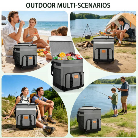 Beast Rolling Cooler Bag With Detachable Cart And All Terrain Wheels, 60 Can Capacity in outdoor settings for beach camping picnic travel.