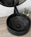 Dope Matte Black Round Vessel Sink 16 Inch Porcelain Over The Counter Bathroom Basin With Enamel Glaze Finish, modern bathroom setup