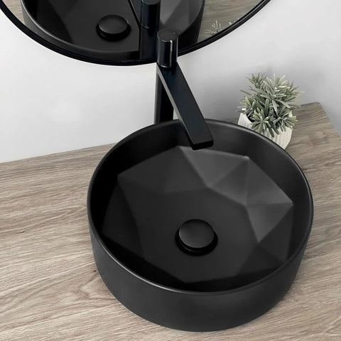 Dope Matte Black Round Vessel Sink 16 Inch Porcelain Over The Counter Bathroom Basin With Enamel Glaze Finish, modern bathroom setup