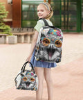 Owl Themed Backpack with Insulated Lunch Box Lightweight Fifteen Point Six Inch Laptop Daypack for Work Travel and Picnics