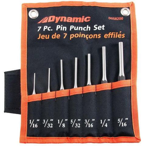 Pro Grade Pin Punch Set 7 Piece 1/16 To 5/16 In Heavy Duty Steel Heat Treated Corrosion Resistant Black Phosphate Finish