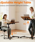 Adjustable Overbed Table With C Shape Design Portable Rolling Desk for sitting and standing use, 22.4" to 36.2" height