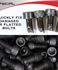 Bolts: pile of black hex bolts with damaged threads and chipped ends.