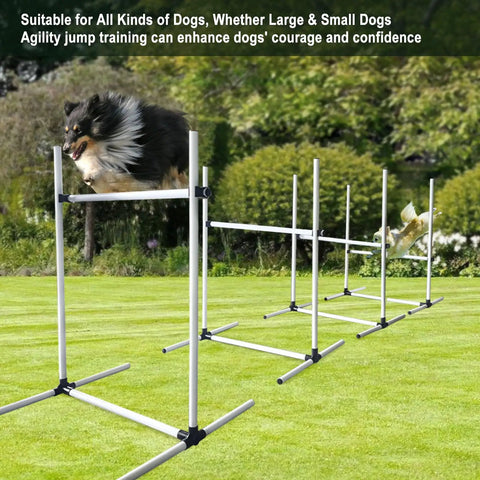 Dog Agility Jump Training Kit With Four Adjustable Hurdles And Storage Bag used by dogs in outdoor obstacle course