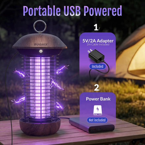 Indoor Outdoor Bug Zapper USB Powered Plug-In Mosquito Killer 4200V Electric Grid with Adapter, 365-395nm LED Bug Light
