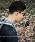 Person using Dual Band Ham Radio Antenna 136-174MHz and 400-470MHz Omni Directional 3 dBi Gain SMA Female outdoors